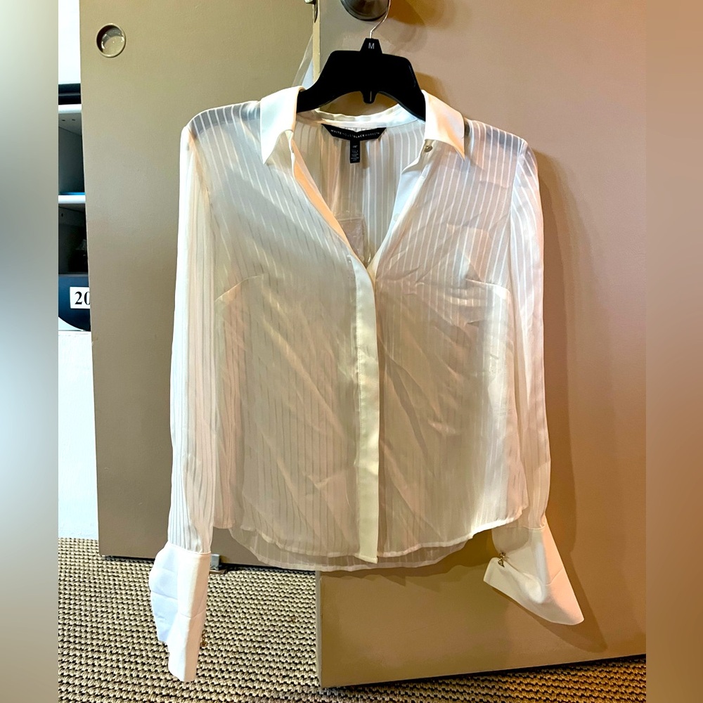 NWT White House Black Market Sheer White Button Up